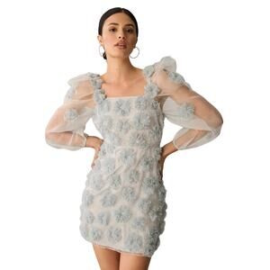 LoveShackFancy Wells Puff Sleeve Mini Dress Organza Glacier Blue Size 2 NEW